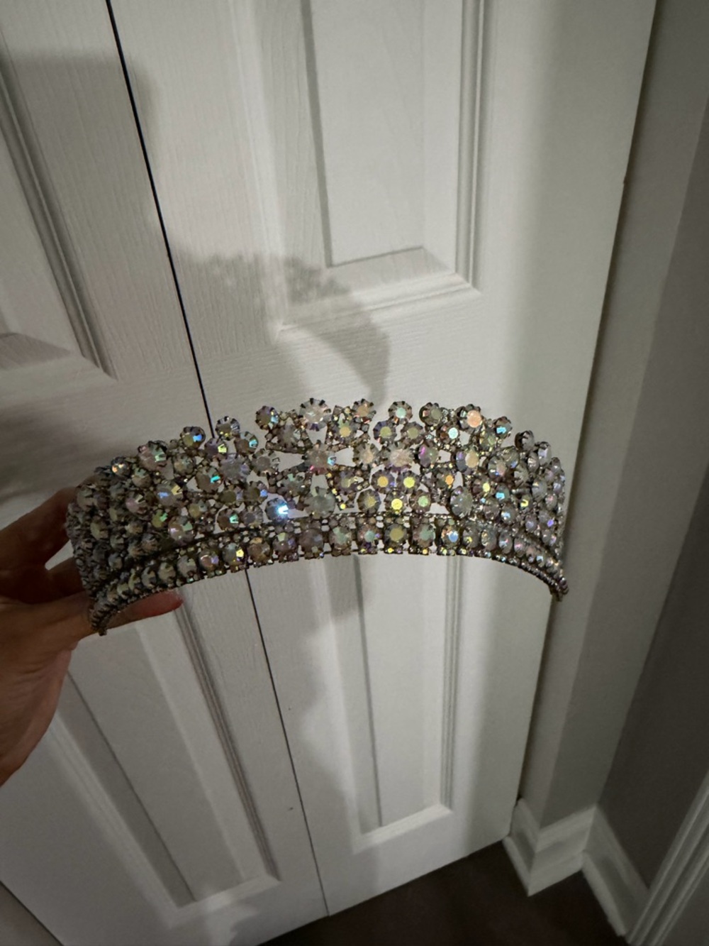 Rhinestone Crystal Bridal Tiara - Silver Iridescent